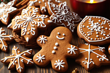 Festive Delights Homemade Christmas Gingerbread Cookies in Warmth and Flavor. created with Generative AI