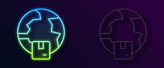 Glowing neon line Worldwide shipping icon isolated on black background. Vector