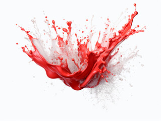 Red Colored water splash, white background. Lots of crystal drops. AI generative illustration.