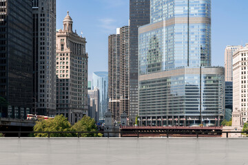 Skyscrapers Cityscape Downtown, Chicago Skyline Buildings. Beautiful Real Estate. Day time. Empty...