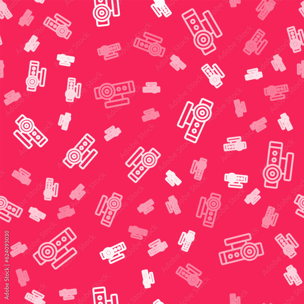 Poster white line web camera icon isolated seamless pattern on red background. chat camera. webcam icon. ve