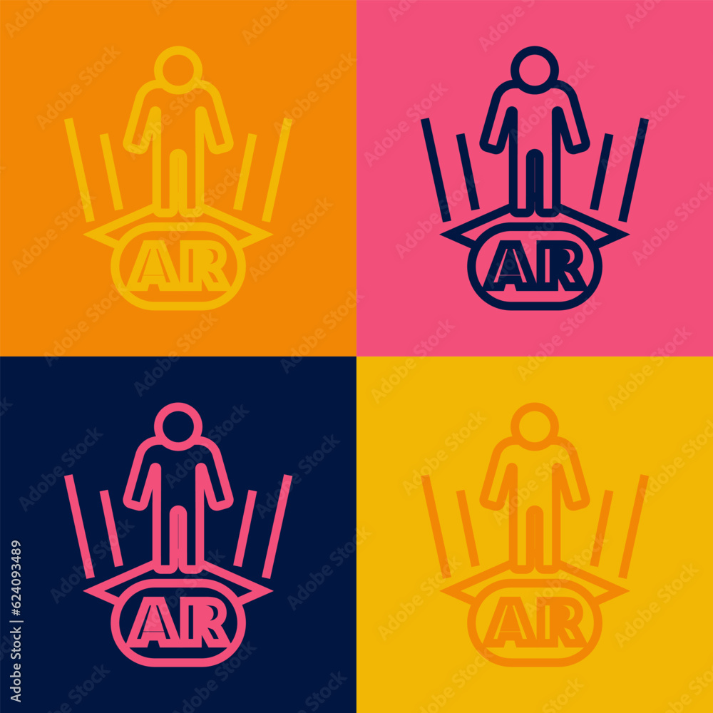 Poster pop art line augmented reality ar icon isolated on color background. virtual futuristic wearable dev