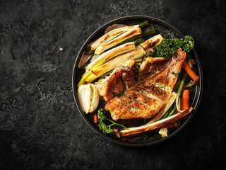 Grilled Fish with Green onion and Vegetables