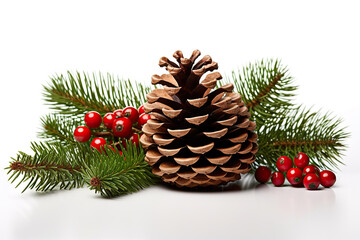 Naklejka na ściany i meble Festive Christmas Decoration Holly Berry and Pine Cone Delight. created with Generative AI