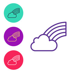 Set line Rainbow with cloud icon isolated on white background. Happy Saint Patricks day. National Irish holiday. Set icons colorful. Vector