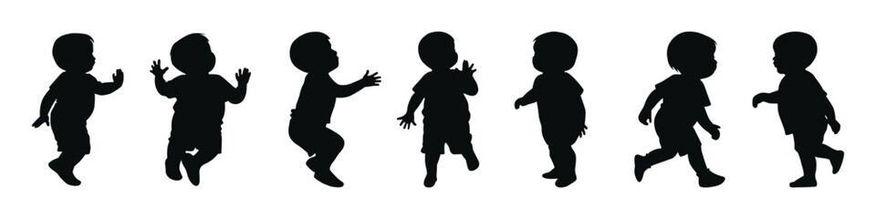 Set of baby walking silhouettes. Very smooth and detailed vector. Good use for your company logo or symbol. Baby vector silhouettes set