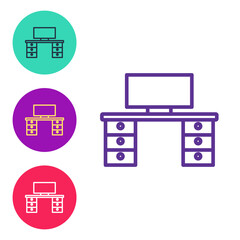 Set line Office desk icon isolated on white background. Set icons colorful. Vector