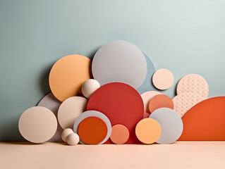 Fototapeta premium Background with geometric shapes red and orange circles for presentation. Abstraction, paper style. AI