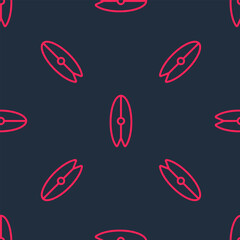 Red line Surfboard icon isolated seamless pattern on black background. Surfing board. Extreme sport. Sport equipment. Vector