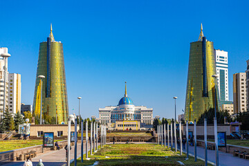 Golden high-rise towers and the residence of the President of Kazakhstan Akorda