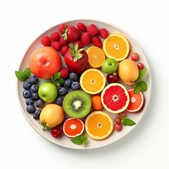 A Refreshing Variety of Colorful Fruits in a plate on White Background