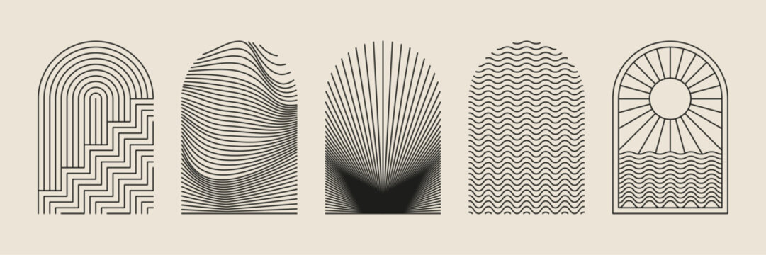 Boho frame arch vector illustration modern minimalistic retro aesthetic linear arc portal logo bohemian design element mystical geometric abstract border