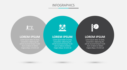 Set End of railway tracks, Railway barrier and Train station clock. Business infographic template. Vector