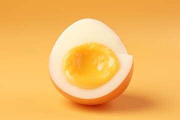 Soft boiled egg half on a pastel yellow background. AI generated