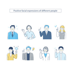 8人の男女の表情　ポジティブ