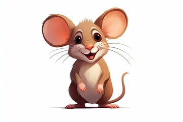 Generative AI Mouse Cartoon Icon Design for Children. Cute Rat Character on White Backdrop. Generative AI