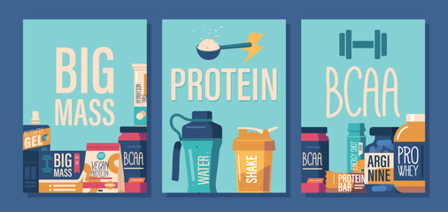 Sports Nutrition Banners Showcase Range Of Products Designed To Enhance Athletic Performance, Aid In Muscle Recovery