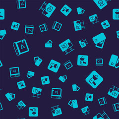 Set Video advertising, Wallet with money, Advertising and Megaphone on seamless pattern. Vector