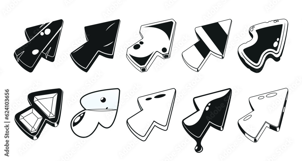 Poster black and white game cursors set. virtual pointers that allows players to interact with objects and 