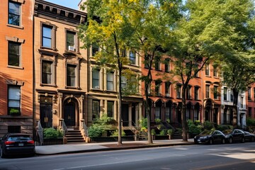 Serene Brownstone Overlooking a Quiet Neighborhood Street in Greenwich Village, New York City: Generative AI