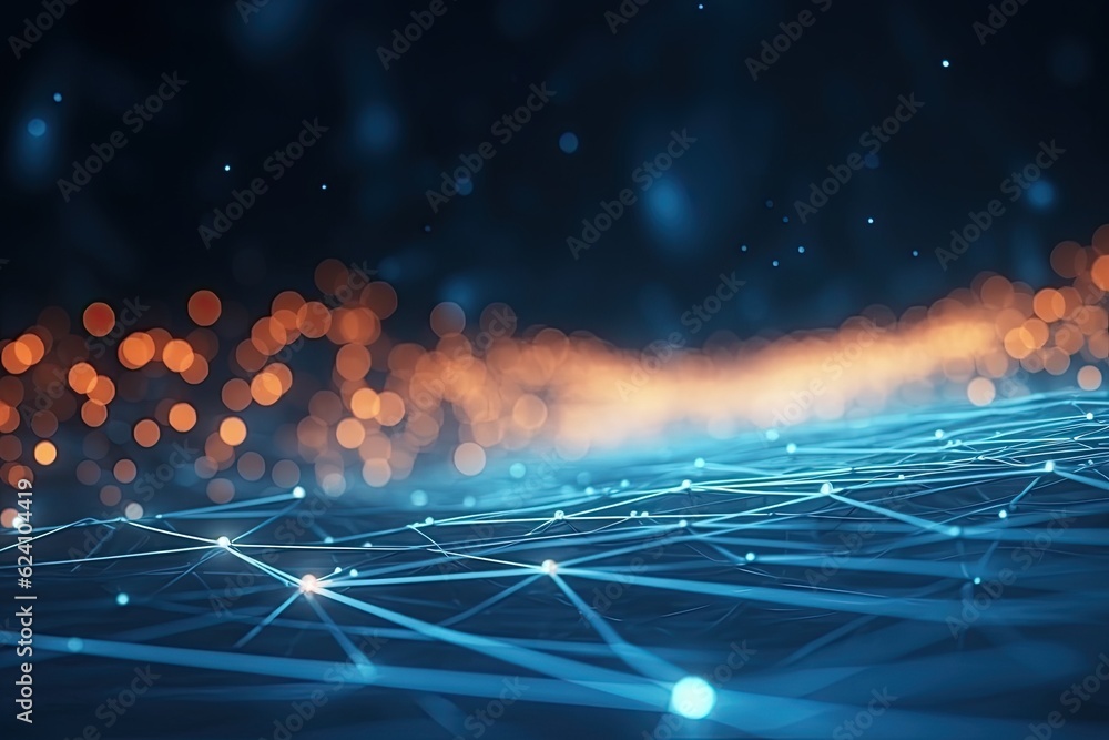 Poster abstract futuristic technology concept of data transfer with glowing wire and dots background. gener