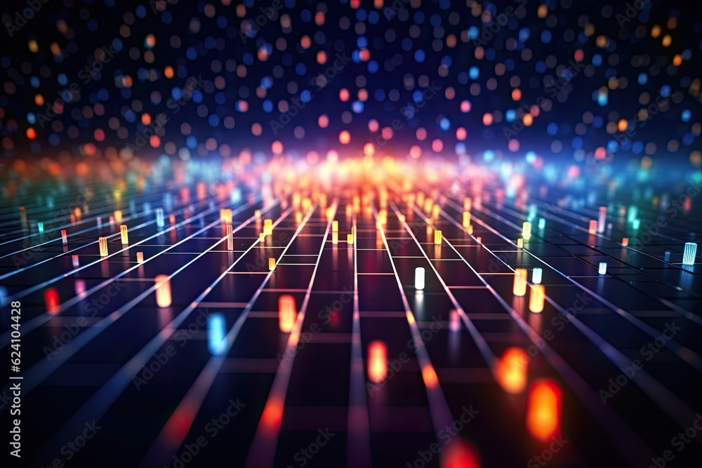 Poster abstract futuristic technology concept of data transfer with glowing wire and dots background. gener