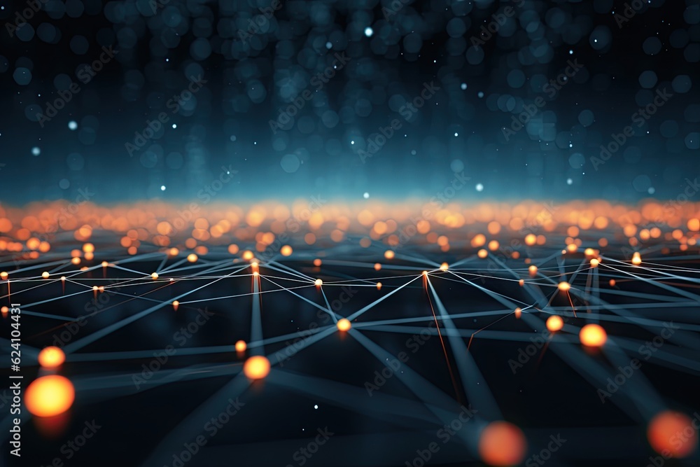 Poster abstract futuristic technology concept of data transfer with glowing wire and dots background. gener