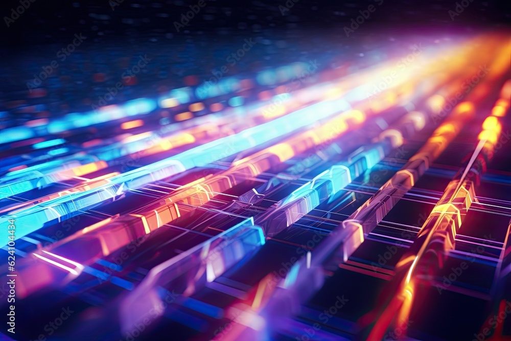 Poster abstract futuristic technology concept of data transfer with glowing wire and dots background. gener