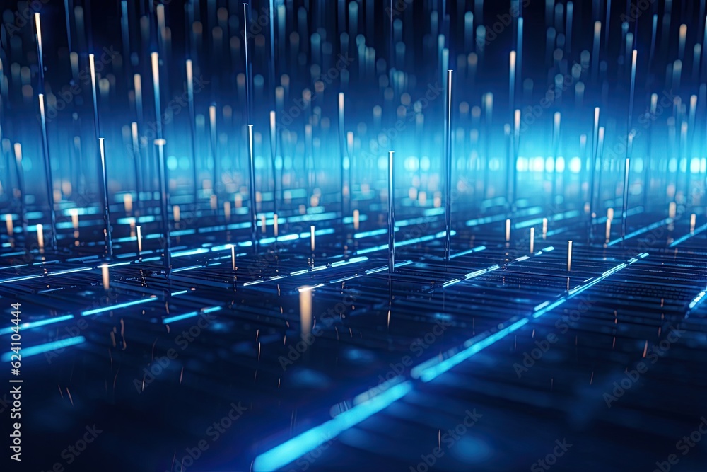 Poster abstract futuristic technology concept of data transfer with glowing wire and dots background. gener
