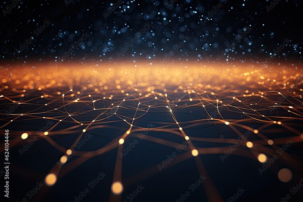 Poster abstract futuristic technology concept of data transfer with glowing wire and dots background. gener