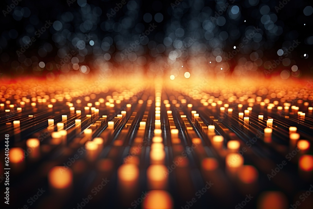 Poster abstract futuristic technology concept of data transfer with glowing wire and dots background. gener