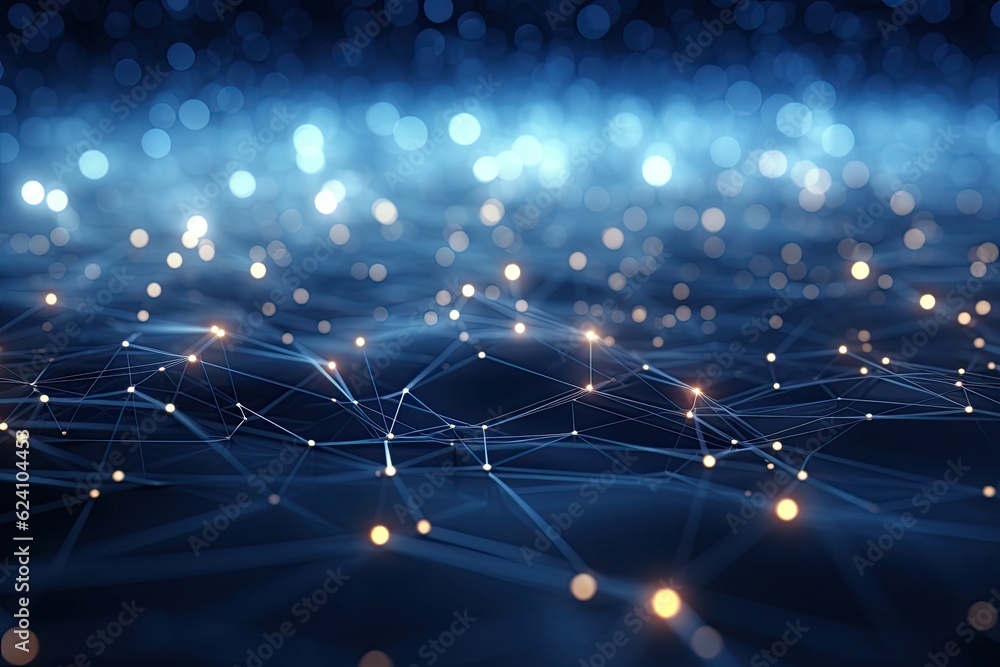 Poster abstract futuristic technology concept of data transfer with glowing wire and dots background. gener