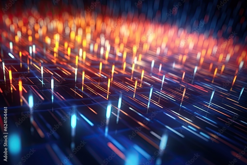 Poster abstract futuristic technology concept of data transfer with glowing wire and dots background. gener