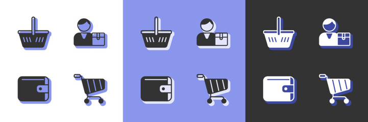 Set Shopping cart, basket, Wallet and Buyer icon. Vector