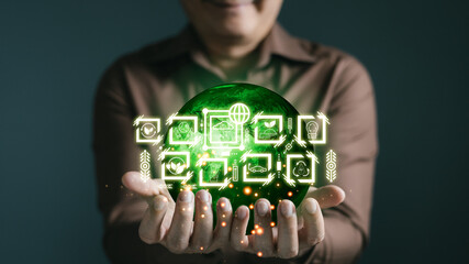 human are raising the planet to save energy,and reduce global warming,idea for environment conscious business,carbon credit,reducing greenhouse gas emissions,ESG for Environment Social and Governance