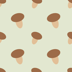 Autumn seamless pattern, mushrooms on a green background, vector. Mushrooms on a light green background.