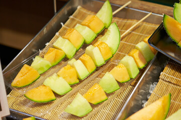 Fruit slice skewers  in traditional markets