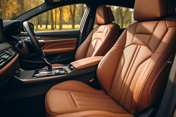 Luxury design modern closeup driver vehicle transportation comfortable car concept automobile leather