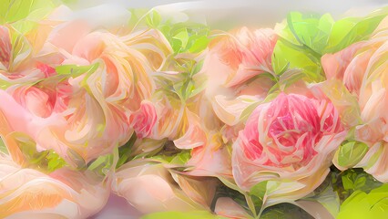 Rose border for wedding decoration. Soft and elegant floral rose background for weddings and other love greeting cards. AI-generated digital illustration, horizontal format.