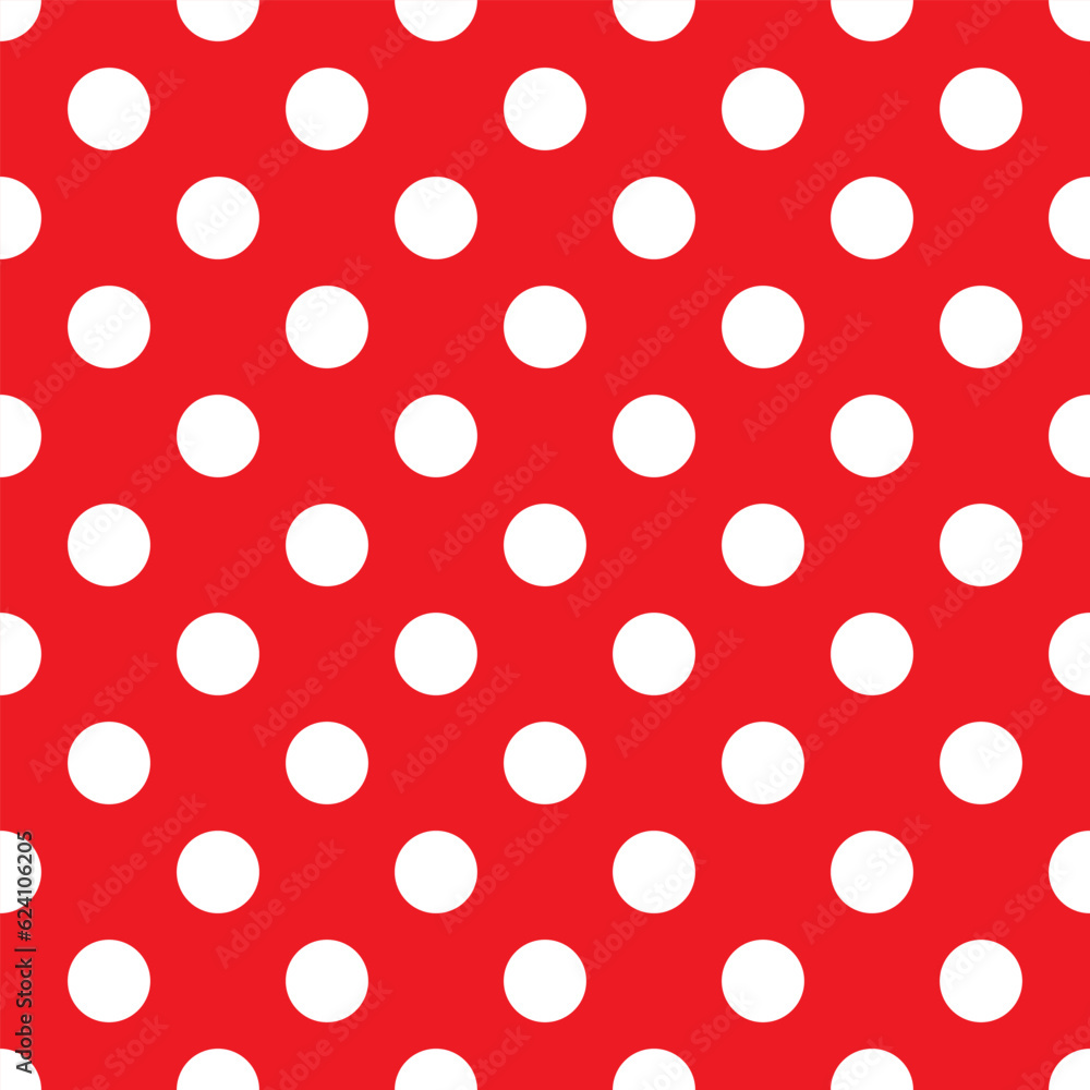 Poster red polka dot seamless pattern. retro texture. white polka dots on red background.
