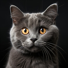 British breed cat on a black background. Generative AI - 624106602
