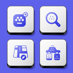 Set Taxi mobile app, Search taxi, Location car and service rating icon. White square button. Vector