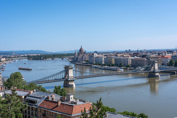View of Budapest Hungary with the bridges and the downtown city