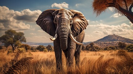 Fototapeta premium Big Elephant on the plains of the Africa AI generated image
