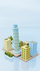 3d illustration pisa tower as landmark with green space area and Italy city view