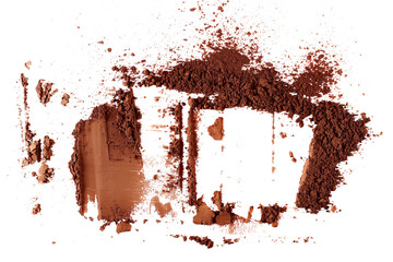 Pile cocoa powder isolated on white, top view