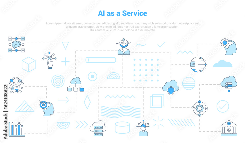 Poster aiaas artificial intelligence as a service concept with icon set template banner with modern blue co