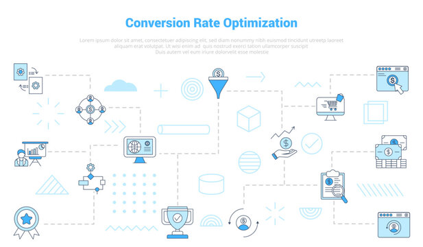 cro conversion rate optimization concept with icon set template banner with modern blue color style
