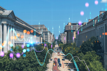 City view of iconic buildings in Washington DC, USA. Political core center of the United States of...