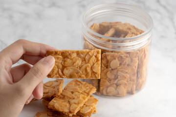 Almond bar cookies slabs on marble table top
